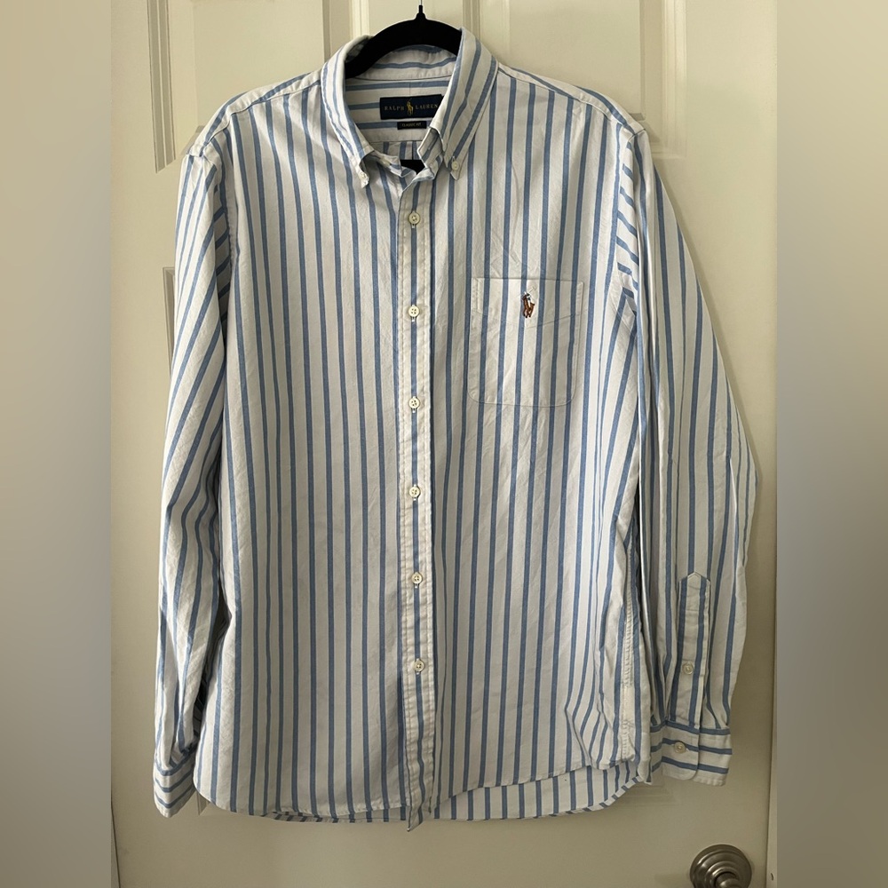 Men’s Ralph Lauren Classic Fit Blue & White striped button down shirt L